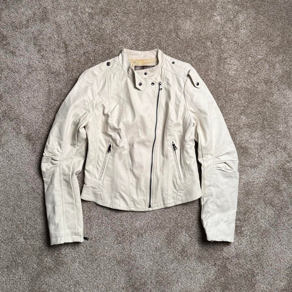 WHITE CI SONO BY CAVALINI FAUX LEATHER MOTO JACKET